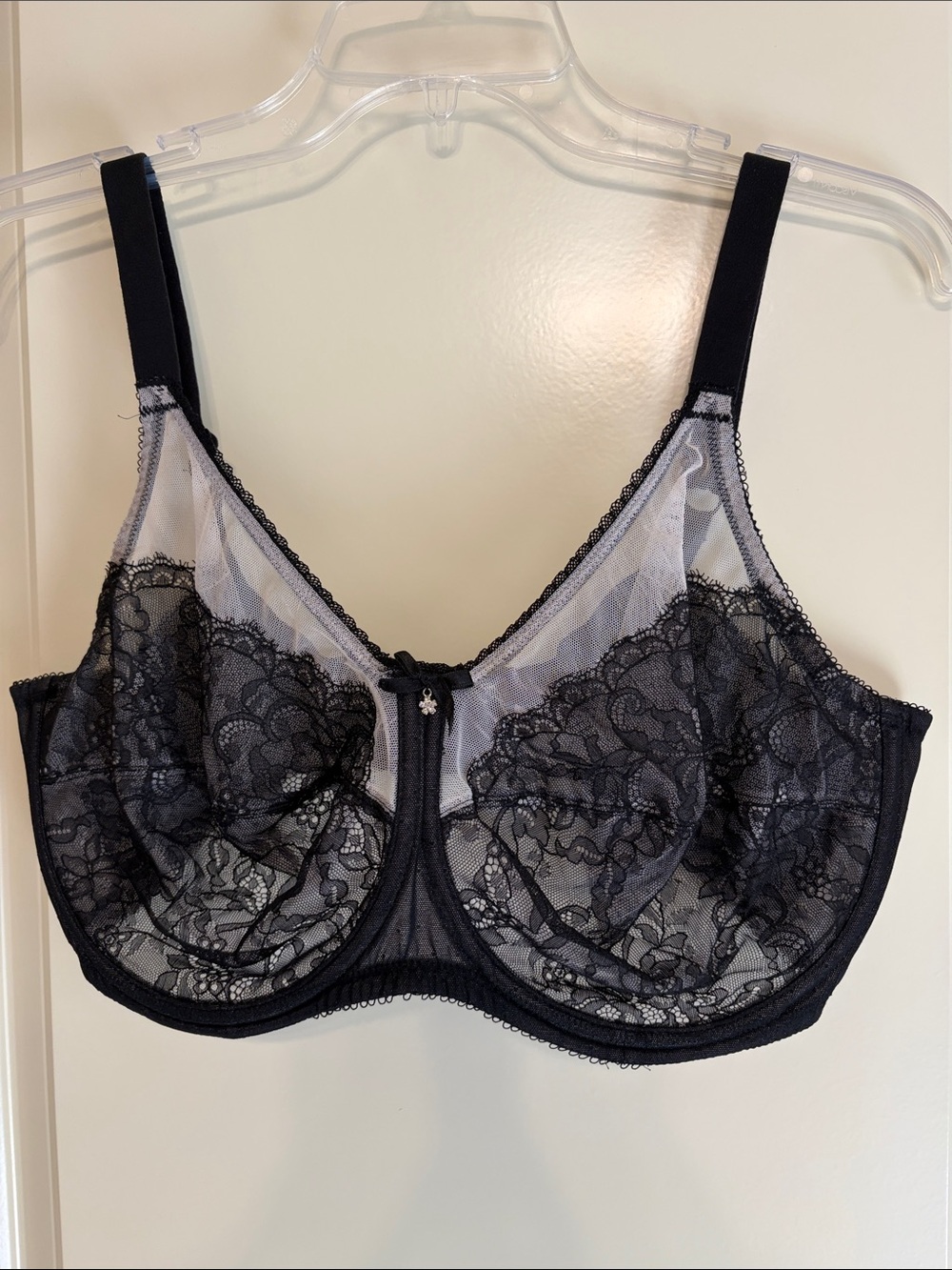 Wacoal 38H Full Figure Black Sheer Lace Support Bra